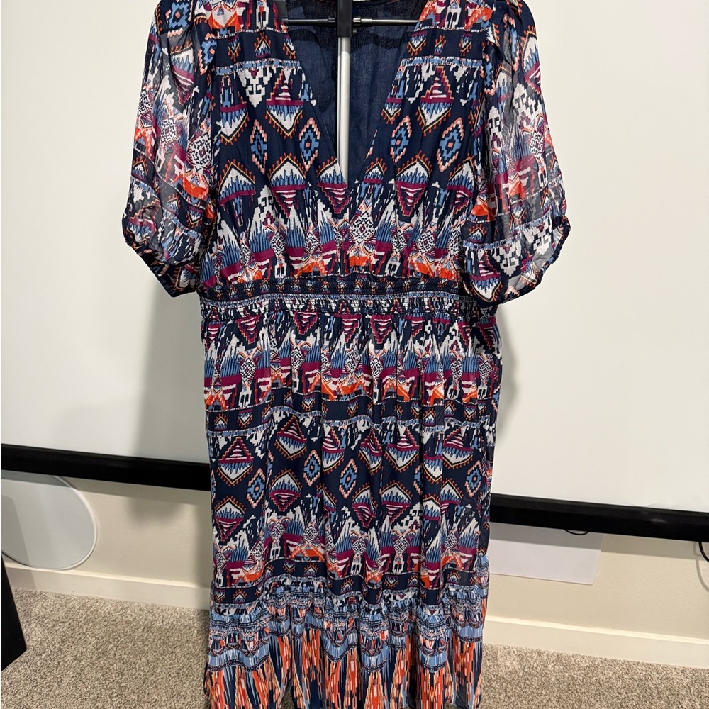 Old Navy Multicolor Geometric Waist-defined Midi Dress
